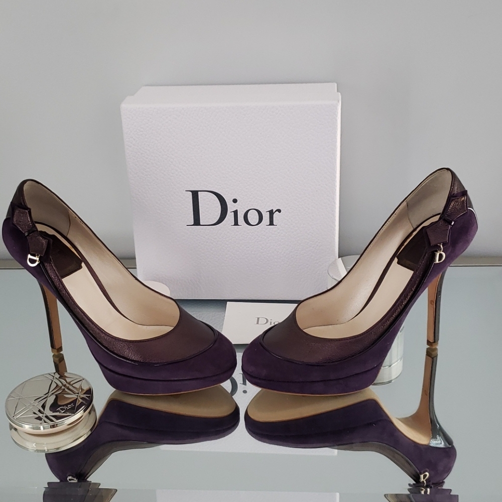 Dior Plum Suede Platform Stiletto Pumps